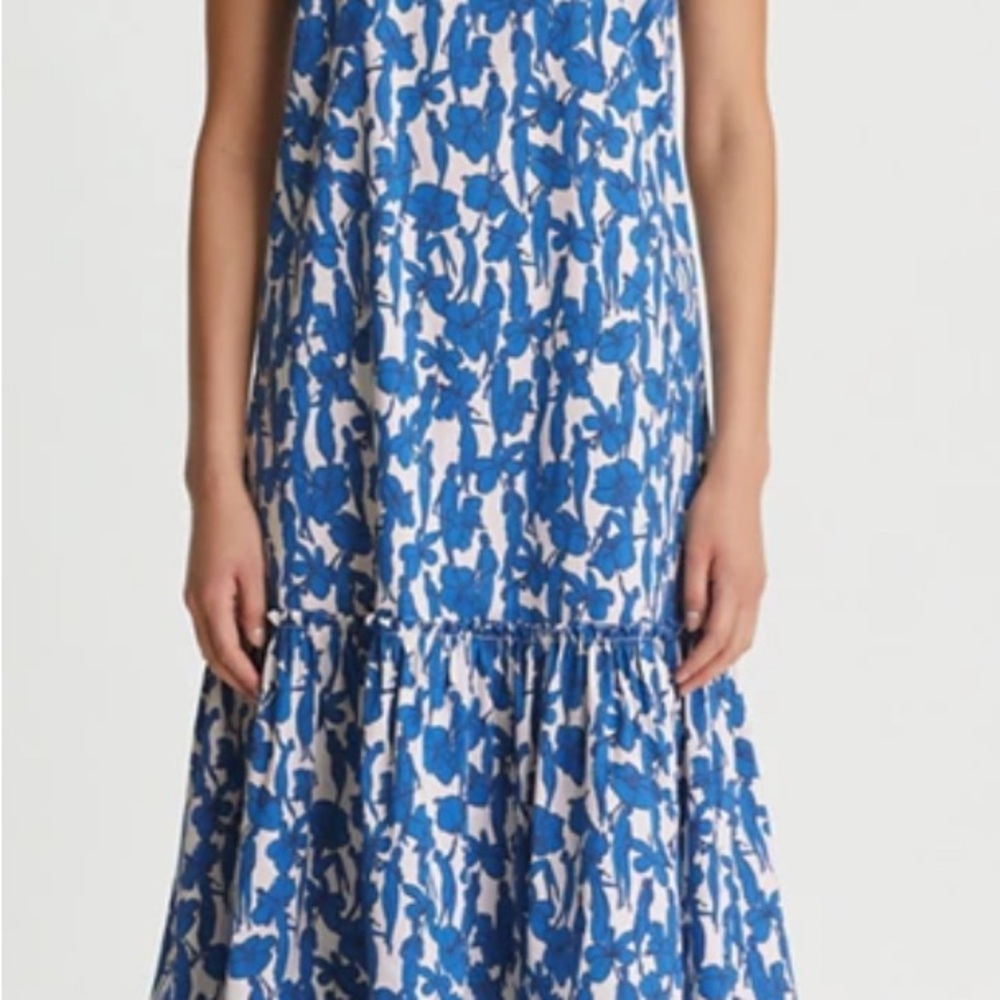 Tory Burch Blue and White Ruffled Tiered Maxi Dress